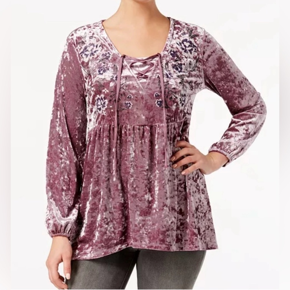 Style & Co. Velvet Floral Blouse - Mauve Women